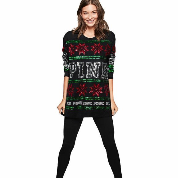 PINK Victoria's Secret Tops - Victoria's​ Secret PINK Bling Holiday Campus Tee